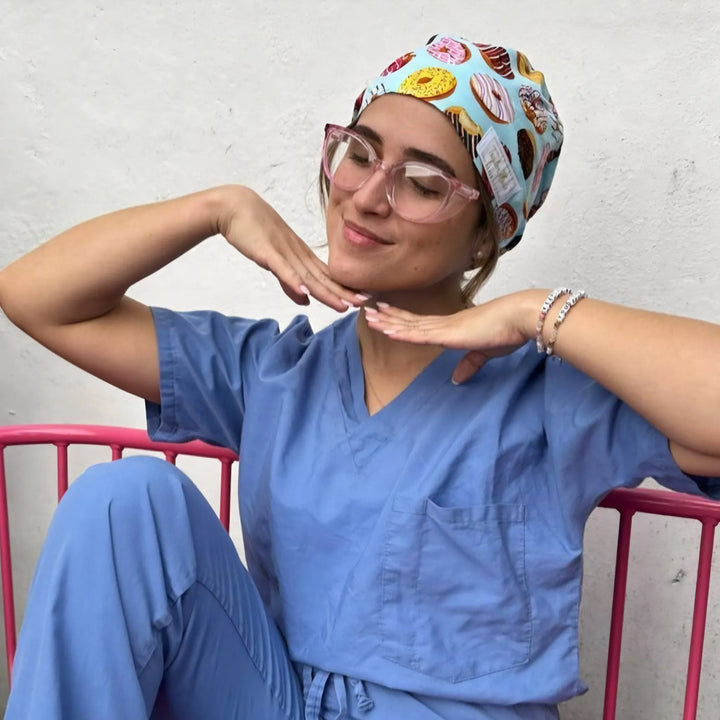 Donuts on Blue Scrub Hat