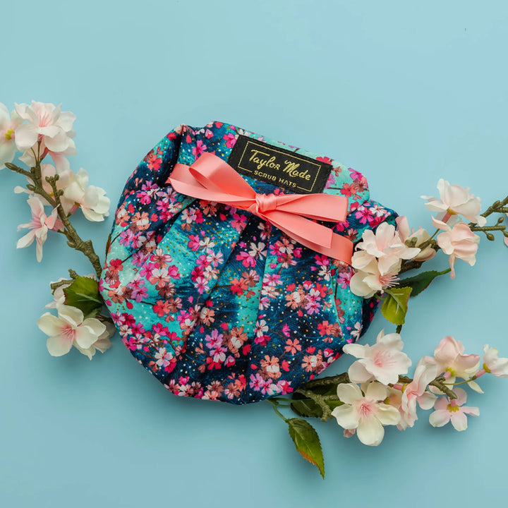 Aqua Blossoms Scrub Hat