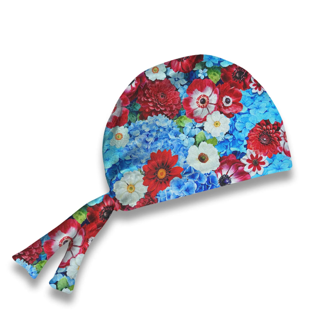 Red, White, & Bloom Scrub Hat